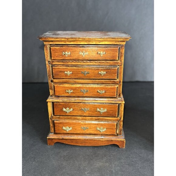 Vtg 4 Pc House of Miniatures Doll Furniture Dated Desk Dresser Bookshelf Clock - Picture 2 of 16